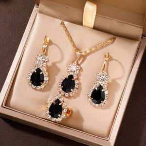 TEMU 4개 여성용 패션 우아한 주얼리 세트, 유리 모자이크가 있는 아연 합금, 보호 스타일, 사계절용, 일상 및 파티용, 휴가용, 캠퍼스에 적합, 목걸이, 귀걸이, 팔찌, 반지 포함, 여성용