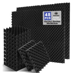 TEMU 48개 팩 블랙 30*30*3cm 고밀도 방화 방지 사운드프루프 에그 쉘 폼 사운드 흡수 쿠션 패널 녹음 스튜디오 음악실 소음 감소 회의실 사무실 홈 시어터 음향 패널에 적합합니다