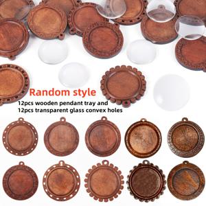 TEMU 24pcs 원형 나무 펜던트 트레이와 유리 돔 - DIY 공예, 보석 제작 및 홈 데코에 이상적 - 천연 나무 마감, DIY 공예 트레이|우아한 트레이 디자인|튼튼한 나무 구조, 공예용 트레이