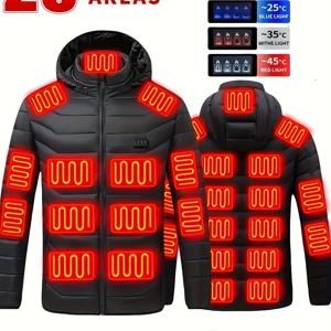 TEMU 25존 제어 시스템 풀지퍼 후드 겨울 코트, 실시간 온도 조절, 실내외 및 출퇴근용 세탁 가능 (스마트 조끼)