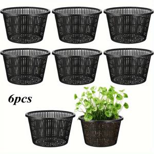 TEMU 6개 블랙 플라스틱 수경식 바구니, 8.3인치 대형 수생 식물 메쉬 네트 포트, 배수구가 있는, 실내/외부 난초 재배용 경량 라운드 가든 슬롯 바구니, 온실 및 홈 가드닝, 실내외 포트 | 빈티지 스타일 포트 | 내구성 있는 플라스틱 포트, 식물용 화분