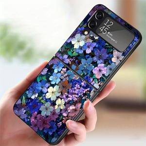 TEMU 삼성 갤럭시 플립7 플립6 플립5 Z 플립 7 6 5 4 3 플립4 플립3용 소형 보라색 꽃무늬 하드 백 커버 폰 케이스