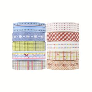 TEMU 10롤 미국 패턴 테이프 - 그리드 시리즈, DIY 프로젝트용 장식 스티커, 플래너 액세서리, 스크랩북킹 및 선물 포장, 창의적인 디자인, 부드러운 접착력, 문구 필수품, 저널 애호가를 위한 아트 크래프트