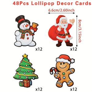 TEMU 크리스마스 롤리팝 장식 카드 48개 세트 - 산타, 눈사람, 남성을 위한 생강사탕 패턴, 빨간색과 흰색 장식, 크리스마스 선물 포장용, 축제 파티 선물 및 나무 장식품, 크리스마스 장식