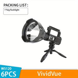 TEMU 1개 초밝은 LED 휴대용 램프, 더 큰 사이즈 USB 충전 낚시 손전등, 캠프, 야간, 건설 현장 조명, 작업 비상 배터리 수준 표시 토치, 플래시 라이트|후레쉬