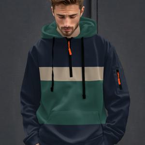 TEMU 남성용 풀지퍼형 & 컬러블록 디자인 후드티 - 오버사이즈 루즈핏 캐주얼 플리스, 긴팔 집업포켓이 있는 기계세탁 가능한 멀티컬러(네이비/검정/보라/빨강) 편안한 레이어링과 데일리룩을 위한 - 대조적인 줄무늬와 실용적인 수납공간으로 완성된 멋진 아우터웨어