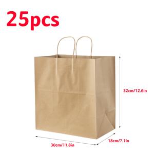 TEMU 25개 대형 갈색 크래프트 종이 가방 (손잡이 포함), 30×18×32cm / 11.8×7.1×12.6인치, 견고한 선물용 가방 (식료품, 소매, 소규모 비즈니스, 생일 & 웨딩 파티용)