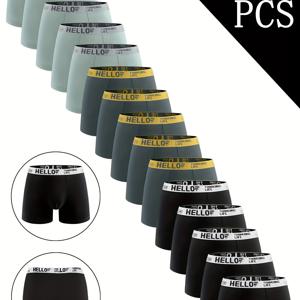 TEMU 15개입 '헬로' 프린트 남성용 박서 브리프, 고신축성, 빠른 건조 스포츠 브리프, 남성 일상복 및 스포츠용, 다양한 행사 및 결혼식 참석에 적합, 편안하고 통기성 좋은 남성용 속옷, 스포츠 언더웨어,남성용 액티브웨어,트렌디한 속옷,패셔너블 복서,편안한 착용감,신축성 있는 속옷,가벼운 속옷,멀티팩 속옷,체육관 애호가들