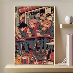 TEMU 1개 애니메이션 캔버스 포스터 - 파란색 유니폼의 캐릭터가 있는 생동감 넘치는 일본 거리 장면, 침실, 거실, 기숙사, 교실을 위한 현대 예술 장식 - 실내 벽 예술, 방 장식에 완벽함