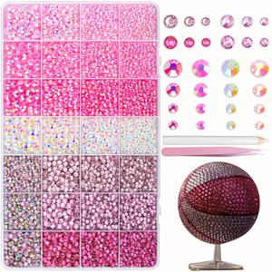 TEMU 28종류의 라인스톤 – 파란색/분홍색/보라색/노랑색/초록색 플랫백 합성 보석, 픽업 도구 포함, 의류·신발·텀블러·네일 아트용 베다즐러 키트|텀블러