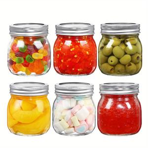 TEMU 6개 세트 와이드 마우스 메이슨 병 - BPA 프리 유리 캔닝 용기, 밀폐 뚜껑 포함 (잠금식), 잼·꿀·피클·소스 보관용, 주방 정리 및 선물용, 공간 절약형 라운드 디자인, 견고한 구조, 음식 보존용 투명 컨테이너, 결혼식 선물 및 DIY 키친 스토리지