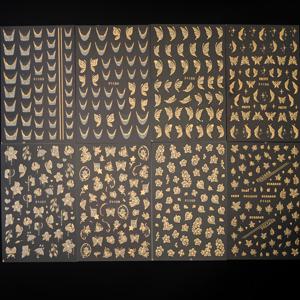 TEMU 8개입 자체 접착 네일 스티커, 골드 글리터 엣지, 나비 & 플로럴 디자인 - 아크릴, 일회용, 반짝이는 마감, 만이큐어 & 페디큐어용 만화 패턴