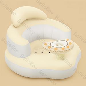 TEMU 달 모양 앉아있는 쿠션 트레이 포함 - 다기능 작은 하나가 앉을 수 있는 의자, 내구성 있는 PVC 소재, 파란색과 흰색 & 노란색 악센트, 새 부모님을 위한 완벽한 휴일 선물, 유아용 좌석 의자, 안전한 둥근 가장자리