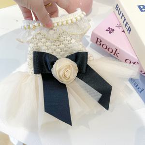 TEMU 고양이와 강아지를 위한 꽃 리본 장식 진주 웨딩 드레스 - 귀여운 애완동물 의류, 강아지와 새끼 고양이에 적합|강아지옷