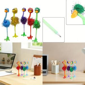 TEMU 5가지 컬러의 타조 디자인 유머러스 플라스틱 볼펜 - 생일, 부활절, 크리스마스 선물 및 파티 용품에 적합한 밝은 깃털 디자인 | 내구성 있는 플라스틱