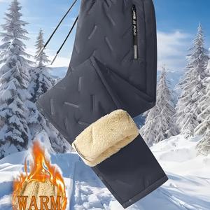 TEMU 남성용 보온 겨울 바지 - 끈 조절 허리 & 지퍼 포켓, 레그 핏, 하이킹 및 캠핑용, 일상복 - 세탁기 사용 가능 솔리드 컬러 (다크 그린/네이처 톤), 야외 활동 및 캐주얼 의류에 적합한 스노우 팬츠, 내구성 있는 소재, 부드러운 플리스 안감|남자바지|바지