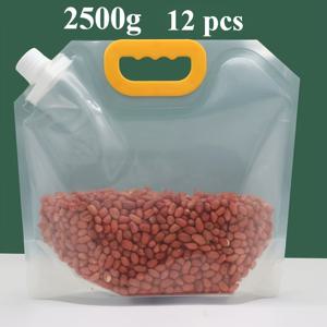 TEMU 12개 재사용 가능한 식품 보관 가방, 밀폐형 역전 입구 - 투명한 사각 플라스틱 용기, 곡물, 쌀, 파스타 및 식료품 정리용, 내구성 있는 주방 및 식료품 저장 용품, 재사용 가능 제품 봉투