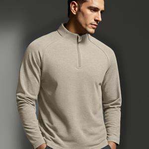 TEMU 남성용 헨리 셔츠 - 지퍼 클로저, 올리브 그린 캐주얼 긴팔 스웨터, 하이킹 및 일상/정장용 - 가벼운 레이어링 탑, 가을/겨울용, 래글런 소매, 편안한 핏, 다목적 의류, 야외 활동 애호가, 클래식 디자인, 통기성 원단, 헨리스 스타일 탑, 액티브 라이프스타일|셔츠