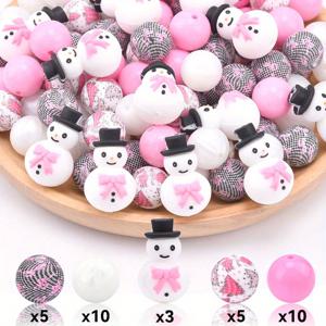 TEMU 33피스 겨울 눈사람 비즈 세트 - 표정 있는 페이스, 파스텔 핑크 & 화이트, 검은색 탑햇 & 리본 - 무독성 실리콘 공예 비즈, DIY 주얼리, 크리스마스 장식, 키체인, 헤어 액세서리용 - 클레이, 폴리머, 패브릭과 호환 - 겨울 공예 및 눈사람 테마 프로젝트에 완벽, 크리스마스 비즈