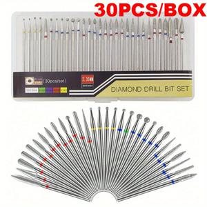 TEMU 로터리 전동 밀링용 네일 드릴 비트 세트 30개 - 멀티 컬러(핑크, 블루, 그린, 옐로우), 인체공학적 그립, 정밀 절단 및 연마, 매니큐어 & 페디큐어용 내구성 있는 금속 구조, 네일 아트 도구 액세서리, 슬림 메탈릭 마감, 견고한 네일 드릴