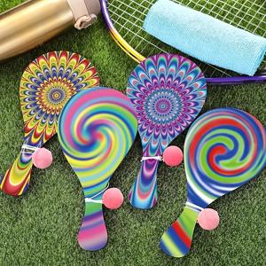 TEMU 4개 세트 - 레트로 패들볼 (끈 포함) / 1960년대/70년도 빈티지 감성, 재활용목재 & 멀티컬러공, Non-Toxic 매트마감 / 실내외 파티게임, 해변, 피크닉에 적합 / 60 테마 파티선물, 야외놀이, 실내플레이, 다채로운디자인, 튼튼한 구조, 줄없는 게임