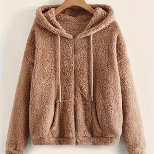 TEMU 여성용 우아한 오버사이즈 풀집업 후드 자켓 - 플러시 칼라 & 커프, 세탁기 사용 가능 겨울 코트, 가을/겨울용 루즈핏 캐주얼 아우터웨어 (블랙) - 고급스러운 보온성, 지퍼 업 디자인, H라인 실루엣, 프론트 지퍼 클로저, 부드러운 플러시 소재, 캐주얼 및 포멀한 외출에 적합