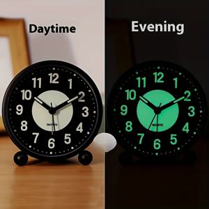 TEMU 모던 무소음 알람 시계 - 초록색 야광 표면, 대형 디지털 디스플레이, 기계식 , 조용한 작동, 침대 옆 탁자용 시계, 야광 바늘, 야간 사용에 적합, 학생, 게으른 아침, 홈 데코 - 남자, 여자, 성인을 위한 이상적인 선물 (블랙 또는 화이트), 유리 표면 & 내구성 있는 금속 프레임, 모던 라운드 디자인, 알람 기능