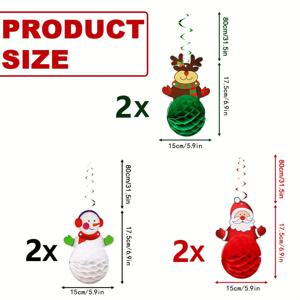 TEMU 6개 크리스마스 허니콤볼 장식, /순록/눈사람 파티용 매달기 장식 | 천장/벽/트리에 걸 수 있는 종이 파티 | 파티/집/가게 휴일 장식용, 축제용 매달리는 장식,파티 용품,장식용 볼,휴일 장식품,가벼운 장식품,축제용 종이 공예,매달린 장식품,홈 데코레이터,소매점