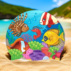 TEMU 전문가용 실리콘 수영모 - 해양생물 디자인, 미끄럼방지, 누수방지, UV & 염소저항성, 긴머리에 빠른 사이즈조절 - 경쟁형 수영/훈련/스파/풀사용 (클라운피쉬&엔젤피쉬&산호초무늬)