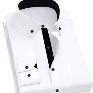 TEMU 남성용 정장셔츠 - 클래식한 화이트와 블랙의 컬러 블록 패치워크, 슬림핏으로 디자인된 사무복 & 웨딩/공식 이벤트에 적합한 non-transparent 소재. 기계세탁이 가능하며 주름방지 처리로 우아함을 더하는 신년룩과 캐주얼 수트를 위한 모던스타일입니다. 내구성 있는 고급감있는 어른들만의 top