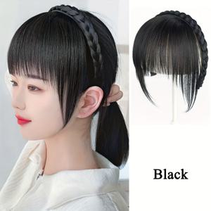 TEMU 여성용 클립인 앞머리 헤어밴드 - 접착제 없는 합성 프린지, 파티/결혼식용 즉시 업그레이드, 안전한 착용감 & 재사용 가능한 브라운 블랙 자연스러운 헤어피스 | 우아한 헤어 액세서리, 사진 촬영 및 특별 행사용, 파티 헤어피스, 쉬운 적용 헤어피스, 결혼식 헤어피스, 무봉합 블렌드, 가벼운 헤어피스, 패션 애호가