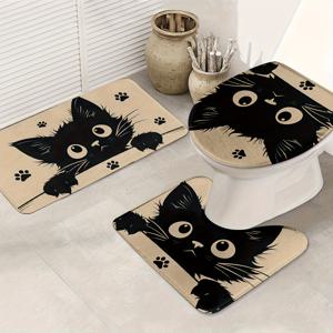 TEMU 3pcs, 귀여운 고양이 욕실 세트 - 샤워, 욕조, 욕실용 플러시 패드, 미끄럼 방지 뒷면 패드 - 부드럽고 흡수력 좋은 기계 세탁 가능