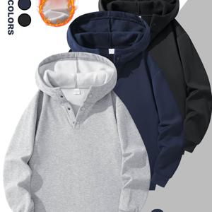 TEMU 남성용 솔리드 컬러 후디 3개 - 헤비웨이트 3계절 긴팔 캐주얼 풀오버, 전체/반지퍼형, 다양한 색상 (화이트, 블랙, 네이비, 그레이, 베이지) 캐주얼 & 이중 착용 | 수작업 세탁 가능, 내구성 있는 원단, 편안한 핏, 부분적으로 열린 앞면, 골지 커프스와 밑단, 디자인, 봄/가을 이중 착용에 이상적인 다재다능한 아우터웨어