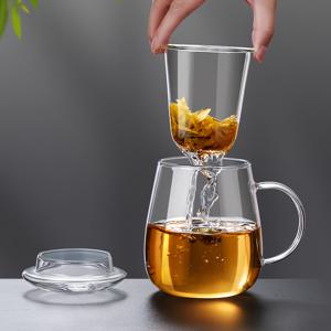 TEMU 1개 우아한 유리차잔 (손잡이 & 뚜껑) - 투명필터용기 내부라이너, 누수방지 디자인으로 잎차·허브티·과일주스·우유에 적합 - 내열성 고급유리제작, 쉬운세척시스템. 홈오피스/바리스타에게 완벽한