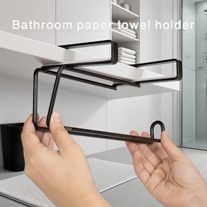 TEMU 드릴 없이 부착 가능한 벽걸이 티슈 홀더 - 내구성 강한 금속 공간 절약형 병/캡 호환 홀더, 욕실 & 주방용, 블랙 (선반/라디에이터 위 쉬운 설치) - 손상 없는 설치, 화장지 롤 보관 - 모던 , 화장지 홀더