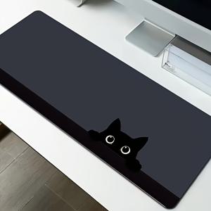 TEMU 귀여운 검은 고양이 디자인의 대형 확장형 마우스 패드, 미끄럼 방지 바닥, 무선 마우스 및 키보드용 폴리에스터 섬유 데스크 매트, 사무실 및 홈 게이머용, 사계절 적합, 데스크용 마우스 패드