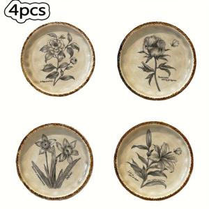 TEMU 4개 세트 레트로 플라워 디저트 접시, 6인치 세라믹 접시, 빈티지 & 우아한 플로럴 미니 도자기 서빙 접시, 케이크 빵 샐러드 스낵용, 감성적인 집들이 선물, 스낵 접시,디저트 접시,우아한 접시,미적 식기,도자기 접시,고품질 도자기,장식용 접시,작은 서빙 접시,선물 구매자