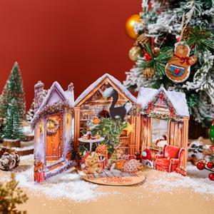 TEMU 1개 1개 빈티지 3D 팝업 크리스마스 카드, 귀여운 고양이와 아늑한 3D 메커니즘 - 종이 3D 팝업 인사말 카드, 휴일 선물, 향수어린 겨울 카드