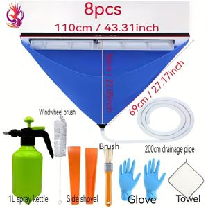 TEMU 8개/3개 세트 110cm/43.4인치 에어컨 청소용 물백, 두꺼운 걸이형 에어컨 청소 커버와 배수 파이프. 전문 에어컨 청소 도구는 재사용 가능하며 설치가 쉽고 사계절 내내 사용할 수 있으며 전기가 필요하지 않아 편안하고 상쾌한 호흡 공간을 제공합니다|에어컨커버