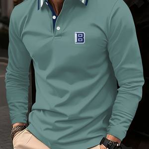 TEMU 남성용 연한 파란색 긴팔 폴로 셔츠, 3D 디지털 프린트 - 캐주얼 & 편안한, 레귤러 핏, 여름 스타일, 골프 또는 레저에 완벽, 골프 의류 | 스타일리시한 긴팔 | 편안한 핏, 골프 셔츠, 남성용 의류, 남성용 폴로 셔츠