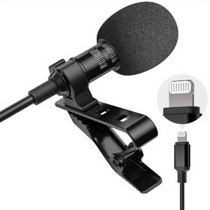 TEMU 아이폰용 전문 마이크, 클립온 라발리에 마이크 및 전체 방향성 콘덴서 포함, 비디오 녹화 및 인터뷰용, 아이패드 호환, 음성 녹음용 마이크