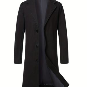 TEMU 남성용 롱 코트 - 우아한 포멀 & 데일리 겨울 코트, 라펠 칼라, 싱글 브레스트 버튼 클로저, 구조적인 핏, 세탁기 사용 가능 - 단색 (), 남성용 겨울 코트, 남성용 겨울 옷, 남성용 고품질 겨울 코트