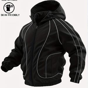 TEMU 남성용 풀지퍼 후드 자켓 - 풀길이 하네스 포함, 방풍 겨울 코트, 세탁기 사용 가능, 스키 및 도시 아웃도어용 - 레귤러 핏 캐주얼 (단색, 지퍼 클로저) - 모델 JK5689