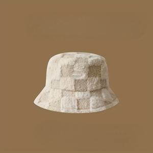 TEMU 1개 여성 & 남성용 겨울 따뜻한 어부 모자 - 두꺼운 플러시 폴리에스터, 360° 덮개, 부드러운 기모 안감, 신축성 없는 핏, 베이지/브라운 체크, 손세탁 가능, 겨울 모자, 축제 헤드웨어, 플러시 안감 내부, 시즌 헤드웨어