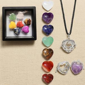TEMU 7개 세트 천연 하트형 목걸이 - 자수정, 로즈쿼츠, 투명석, 호랑이눈석 - 여성용 진품, 선물, 사랑과 자기 사랑을 위한 천연 보석