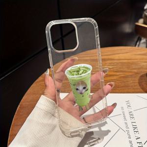 TEMU 귀여운 밀크티 고양이 밈 에스테틱 투명 휴대폰 케이스 아이폰 17 16e 16 11 15 14 프로 맥스 XR 플러스 투명 휴대폰 케이스 카와이 생일 선물 여성 남성 자매, 귀여운 휴대폰 케이스 여성용, 재미있는 휴대폰 케이스