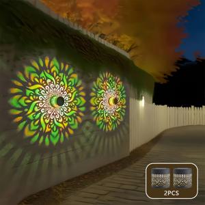 TEMU 1/2/4개 태양광 울타리 조명 | IP65 실외 투사 벽 램프, 만다라 테마 디자인, 금속 바니쉬 마감, 정원, 테라스, 계단, 안뜰, 뒷마당, 현관문, 크리스마스, 할로윈, 파티 장식에 적합 - 빈티지 스타일