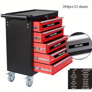 TEMU 264개 헤비듀티 공구함 라벨 세트 (12장, 22열) - 방수 내구성 공구 정리 시스템, 알파벳 및 숫자 라벨링 - 차고, 작업장, 작업장용 - 공구 캐비닛, 서랍, 선반 호환 - 쉬운 식별 및 효율적인 작업 공간 정리 - 색상 코드 라벨로 쉬운 보관 및 검색 - 공구 추적 및 재고 관리에 이상적