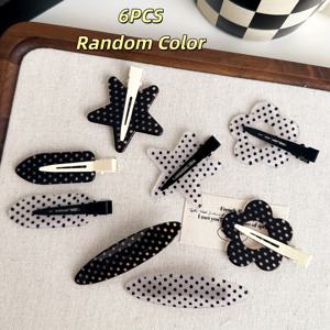 TEMU 6개 랜덤 색상/검정 및 흰색 아세테이트 무흔 머리핀 3쌍 세트, 아크릴 덕빌 클립, 스위트 앞머리 헤어클립, 헤어핀 메이크업 스타일링 용품|머리핀