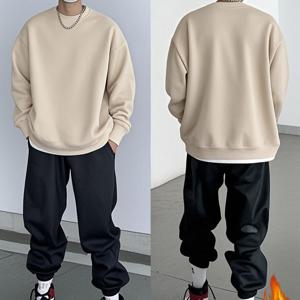 TEMU 남성용 일본 스타일 오버사이즈 크루넥 스웨트셔츠 - & 컬러 블록, 루즈핏 긴소매 풀오버, 일본 텍스트 프린트, 캐주얼 겨울 상의, 캐주얼 복장, 스웨터, 편안한 의류, 스트리트웨어 스타일, 튼튼한 원단, 스트리트웨어 애호가, 남성의류, 후드티